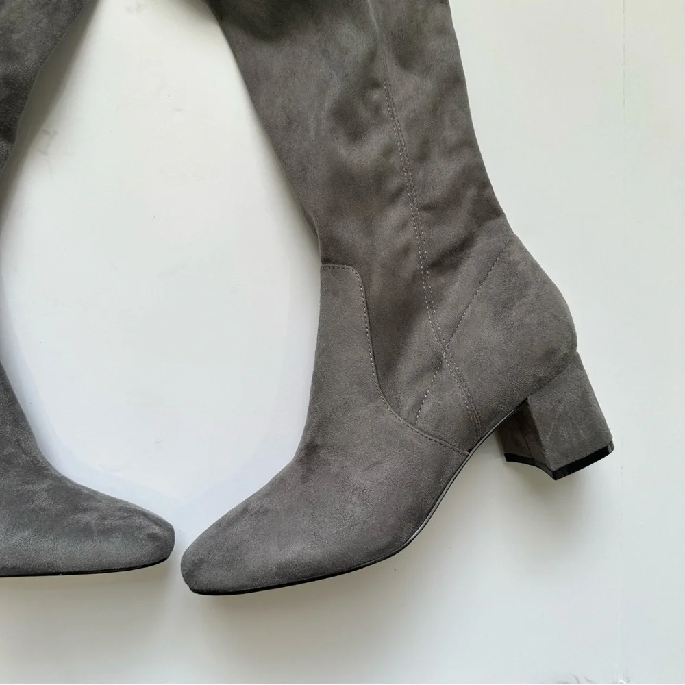 Marc fisher charlote over the knee Gray microsuede square toe boots 6.5